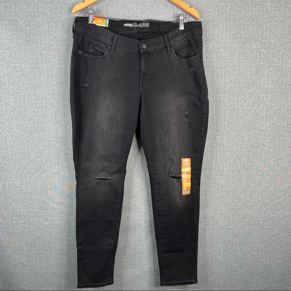 Old navy Rockstar Jeans Womens 16 Regular Super Skinny Black Distressed New